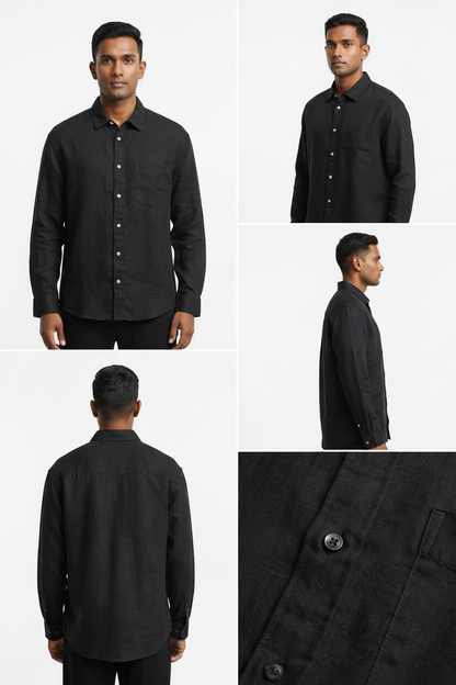 H&M Linen Shirt Long sleeves - Black